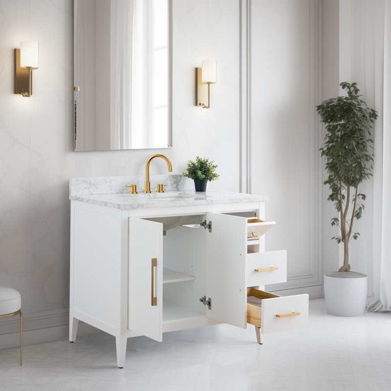Vanity Art 42'' Single Bathroom Vanity with Engineered Marble Top | Wayfair